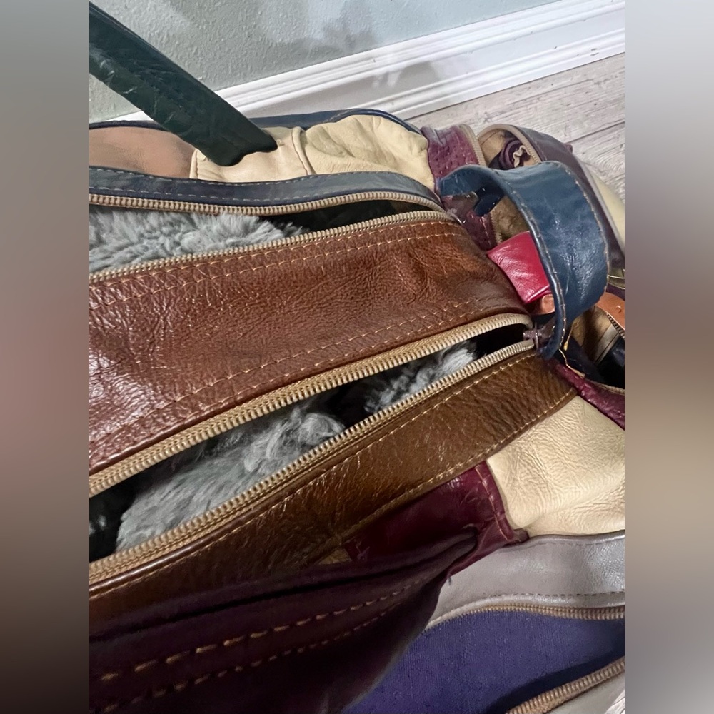 Vintage 60 70’s Patchwork 100% Genuine Leather Duffel Travel Bag Vacation Retro - Picture 13 of 16